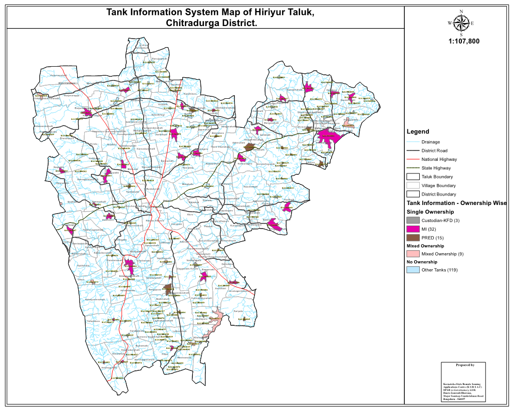 Tank Information System Map of Hiriyur Taluk, Chitradurga District. Μ