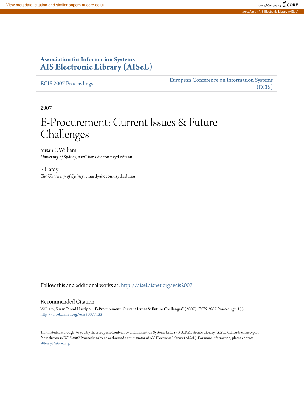 E-Procurement: Current Issues & Future Challenges Susan P