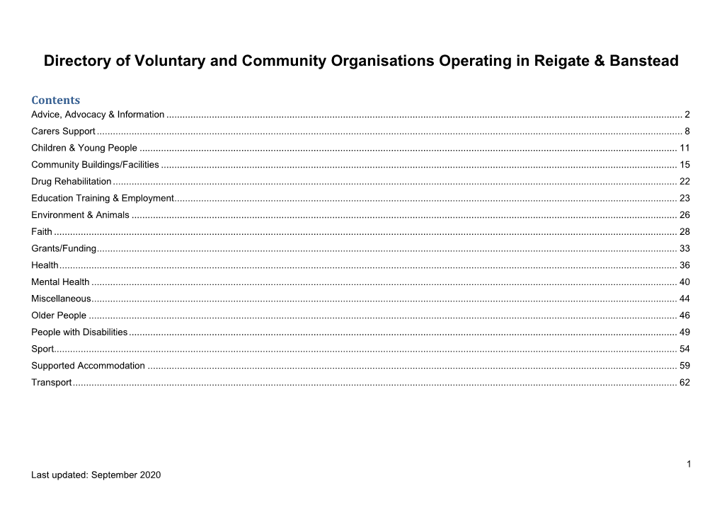 Directory of Voluntary and Community Organisations Operating in Reigate & Banstead