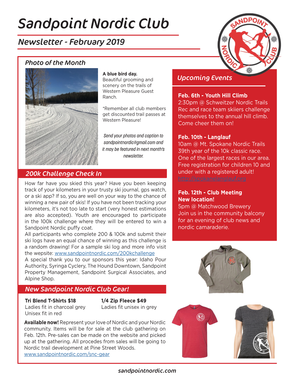 Sandpoint Nordic Club Newsletter - February 2019