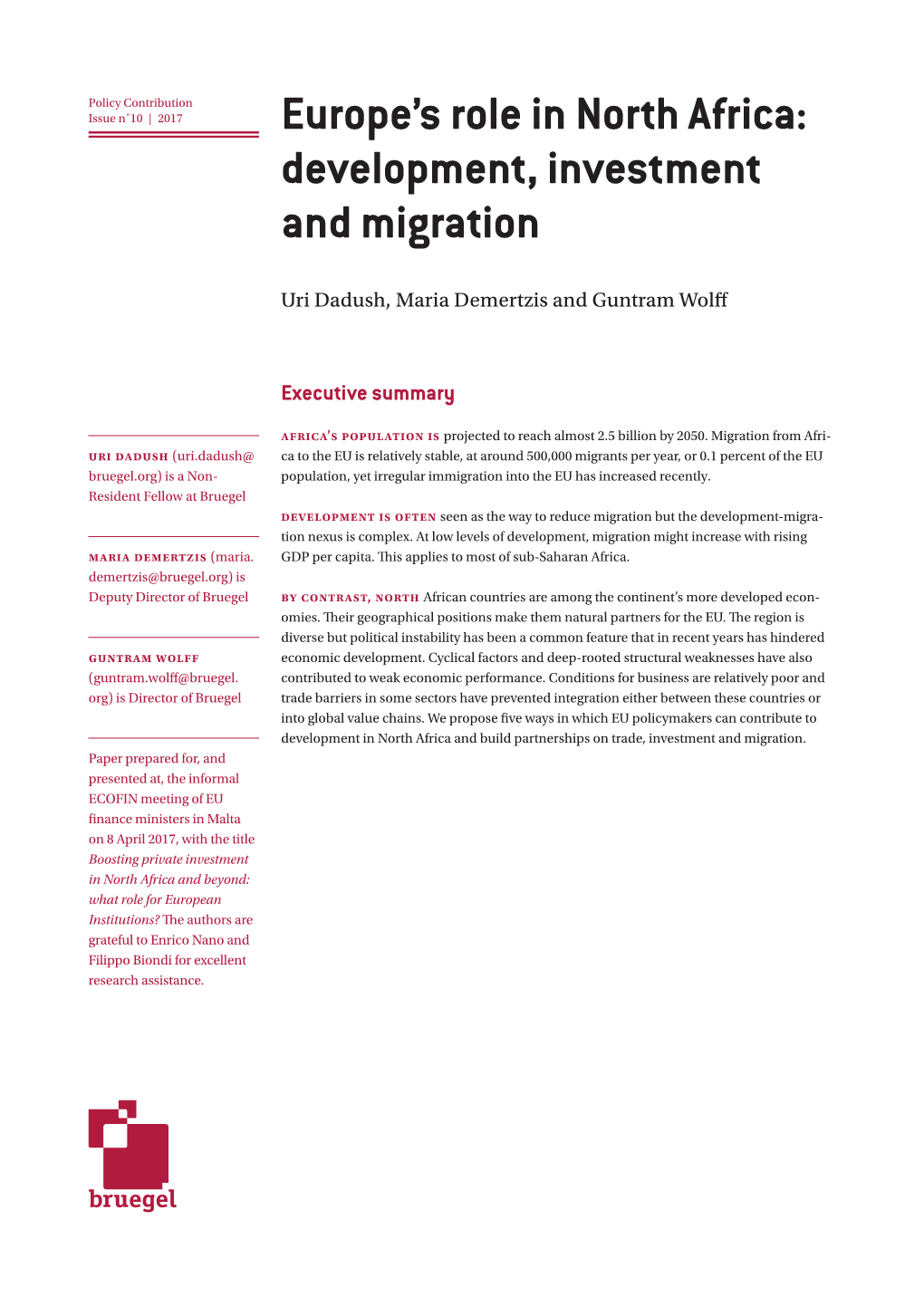 Europe's Role in North Africa: Development, Investment And