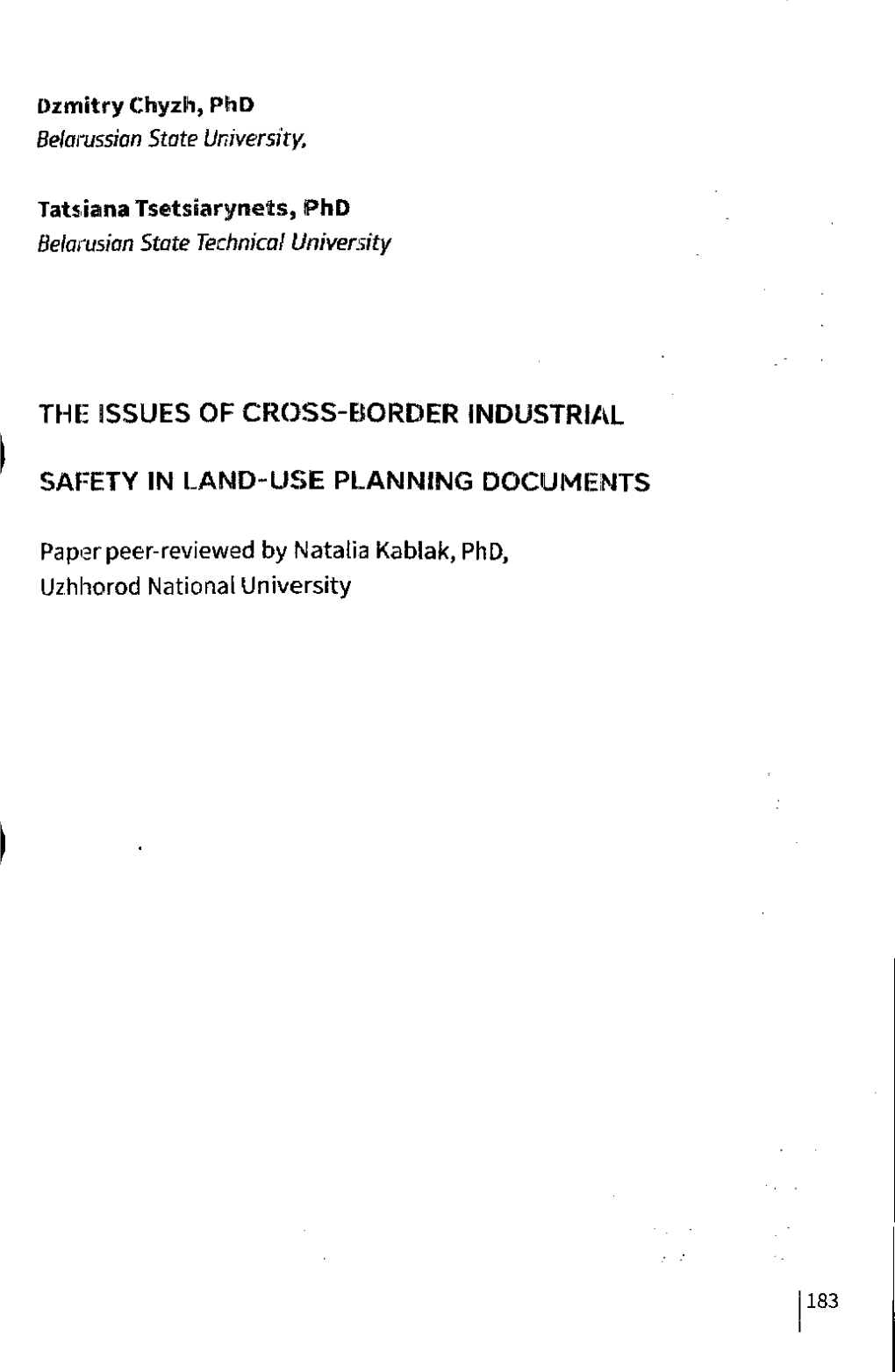 The Issues of Cross-Border Industrial Safety in Land-Use Planning