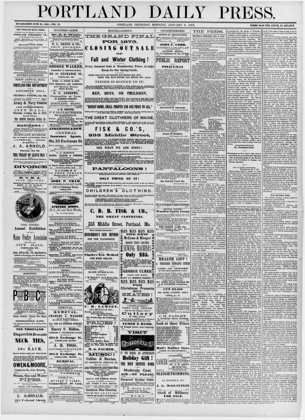 Portland Daily Press: January 6, 1876