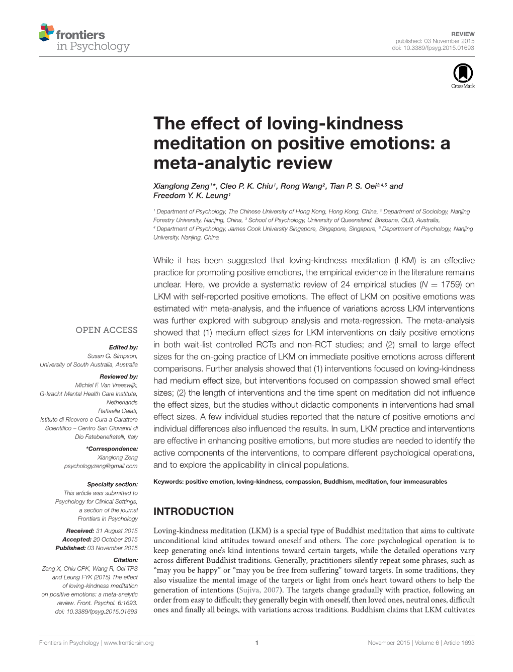 The Effect of Loving-Kindness Meditation on Positive Emotions: a Meta-Analytic Review