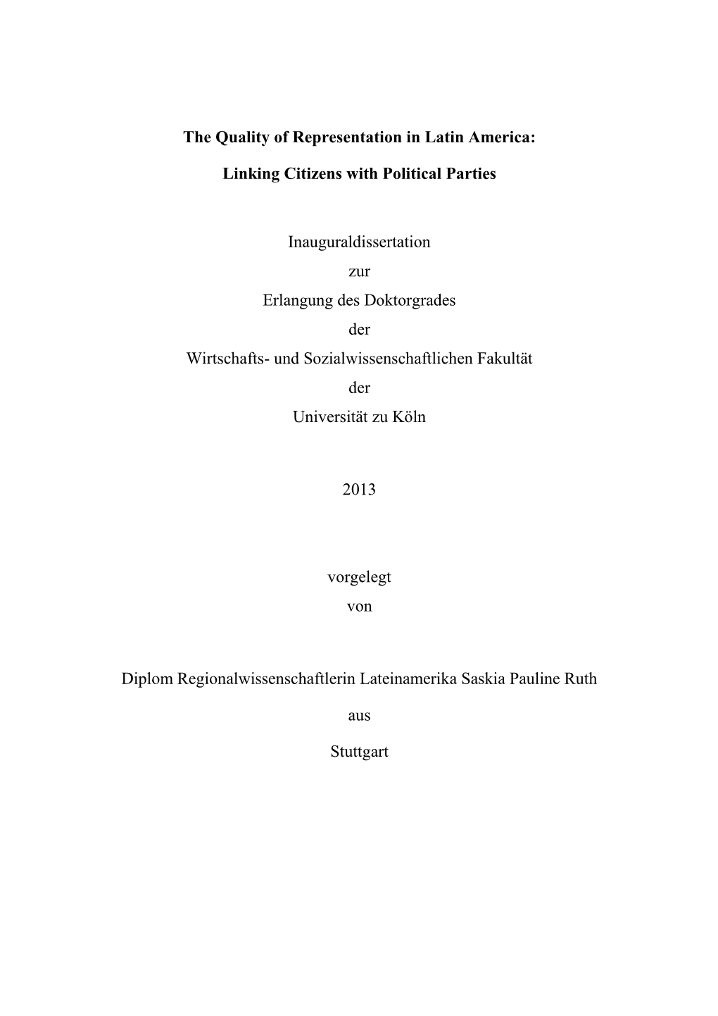 Linking Citizens with Political Parties Inauguraldissertation Zur Erlangung D