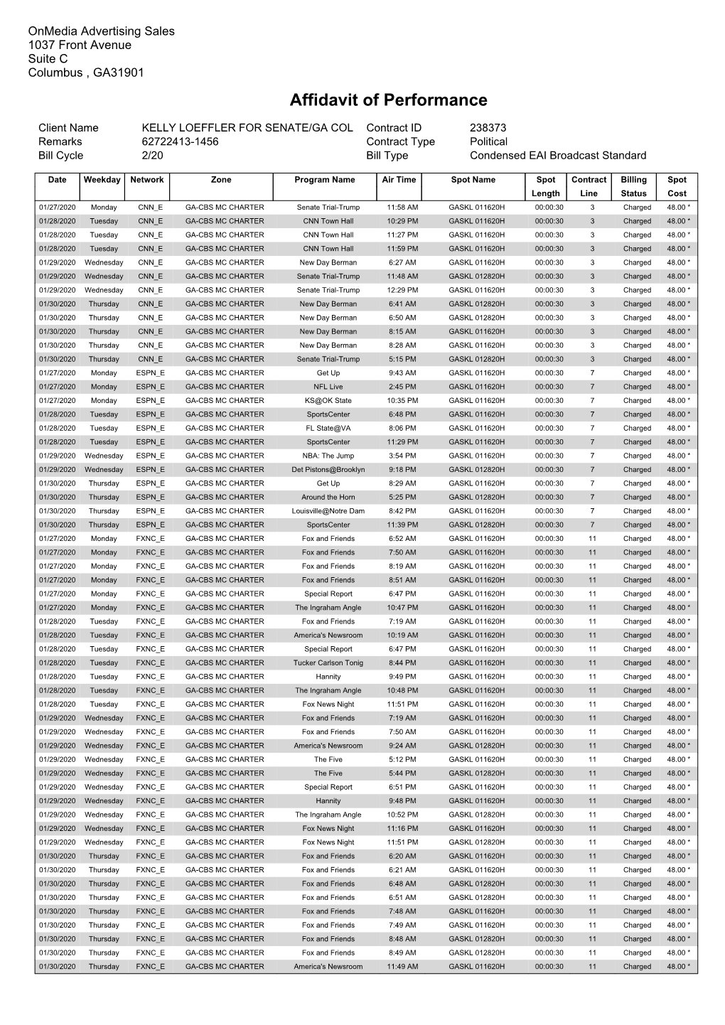 Affidavit of Performance