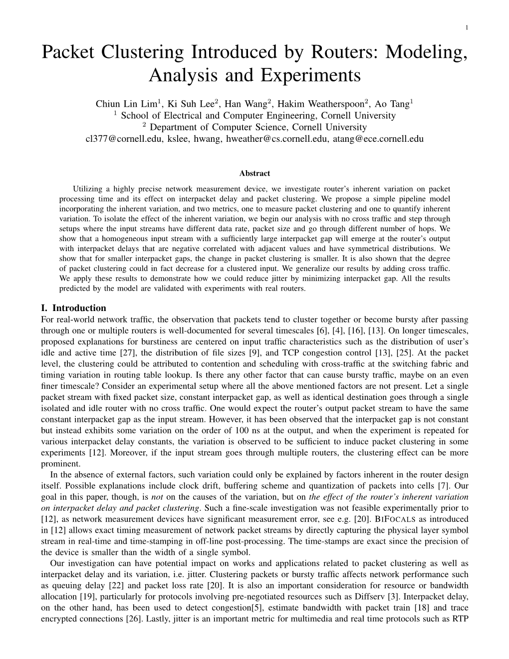 Packet Clustering Introduced by Routers: Modeling, Analysis and Experiments