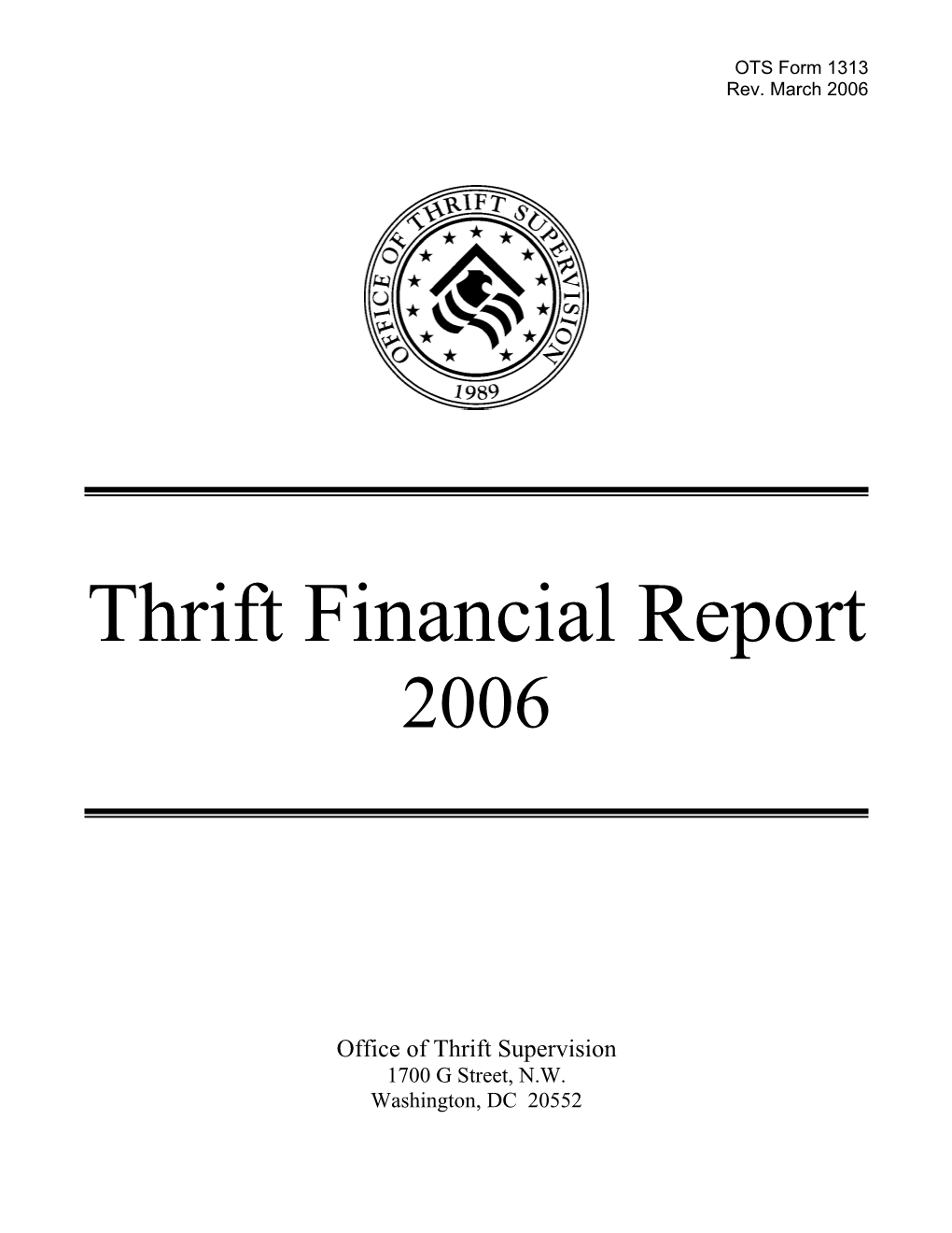 Thrift Financial Report Forms, 2006