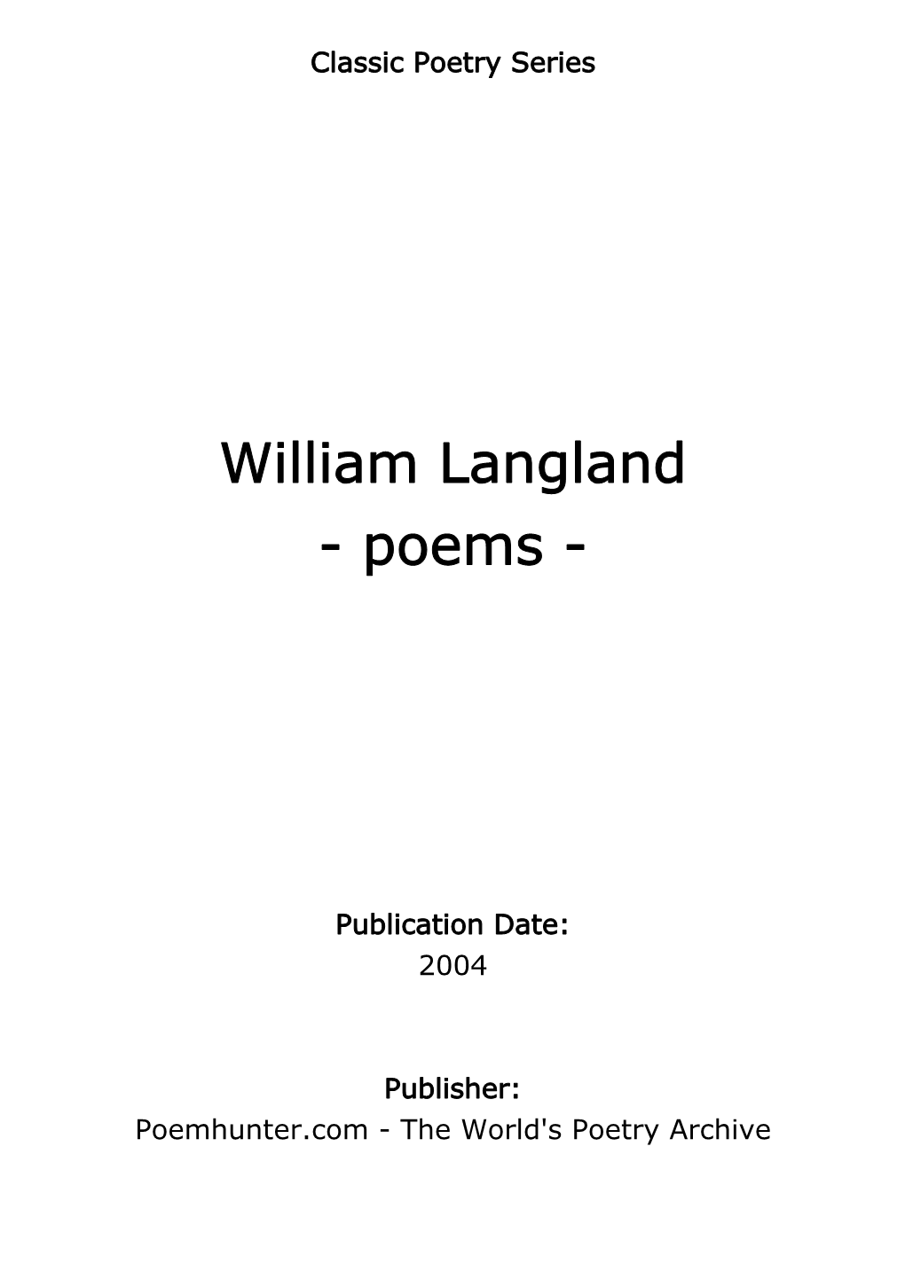 William Langland - Poems