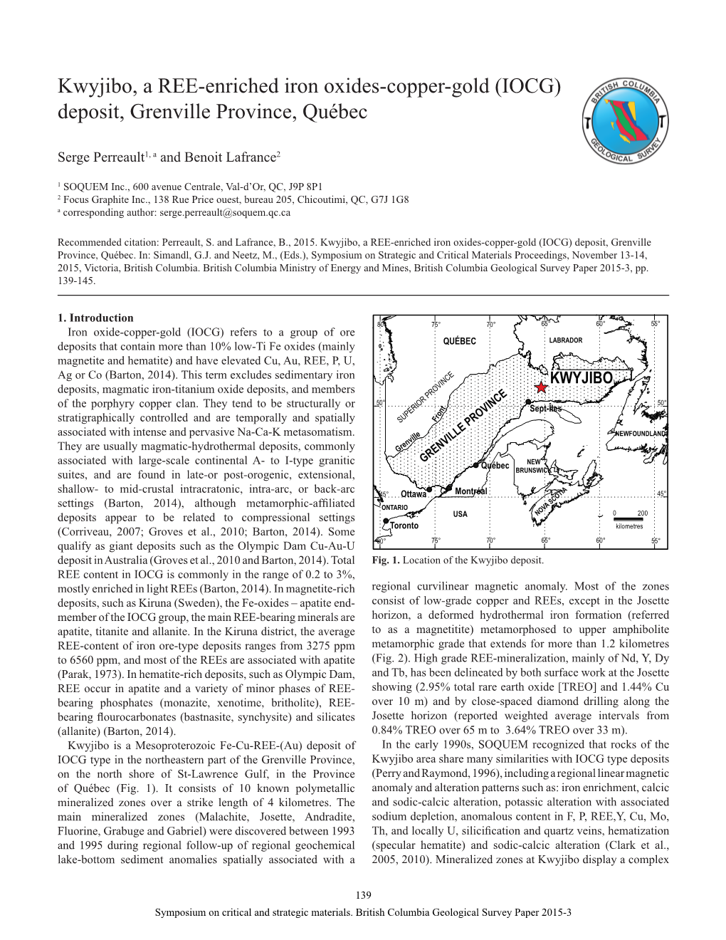 Kwyjibo, a REE-Enriched Iron Oxides-Copper-Gold (IOCG) Deposit, Grenville Province, Québec