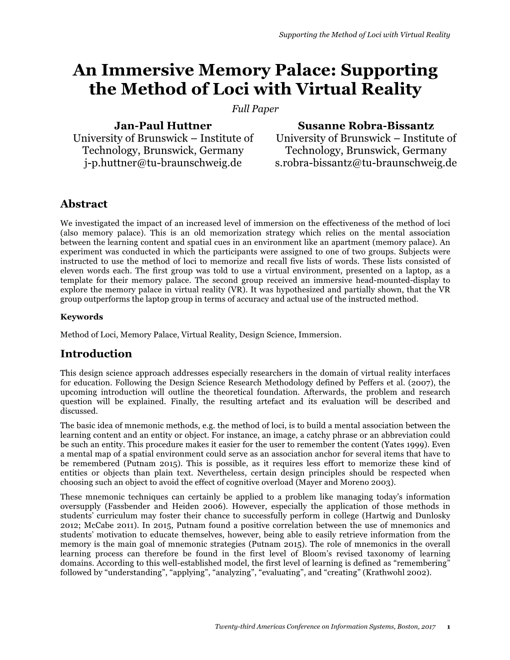 An Immersive Memory Palace: Supporting the Method of Loci With