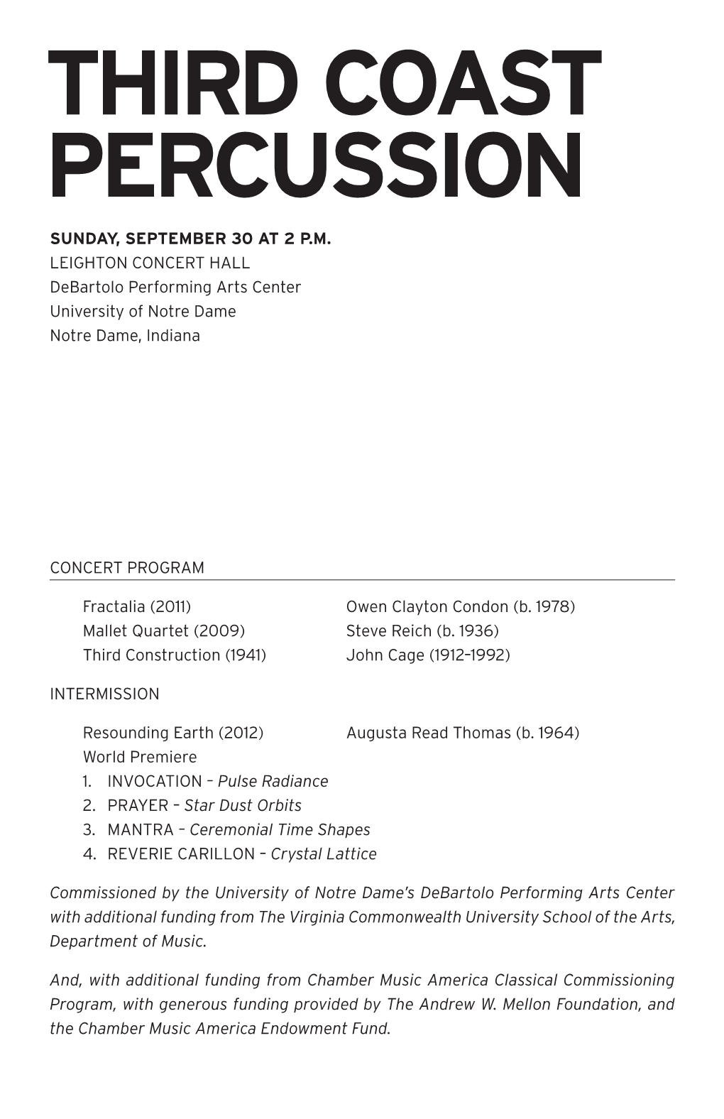 Third Coast Percussion Sunday, September 30 at 2 P.M