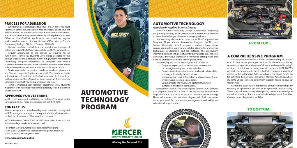 Automotive Technology Program: Jason Evans - Automotive Technology Program Coordinator 609-570-3776 | Evansj@Mccc.Edu