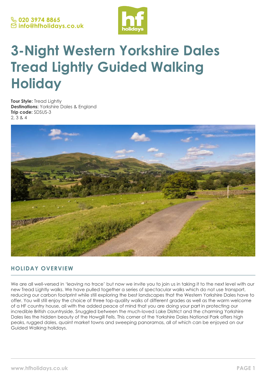 3-Night Western Yorkshire Dales Tread Lightly Guided Walking Holiday