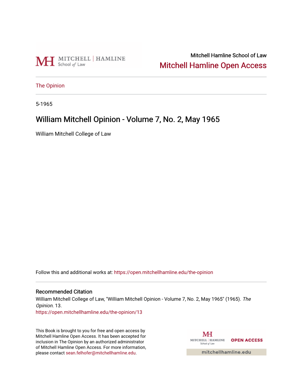 William Mitchell Opinion - Volume 7, No