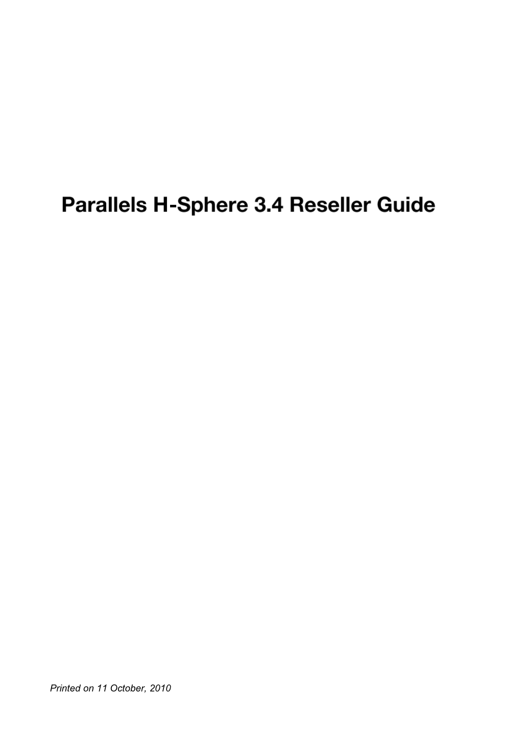 Parallels H-Sphere 3.4 Reseller Guide