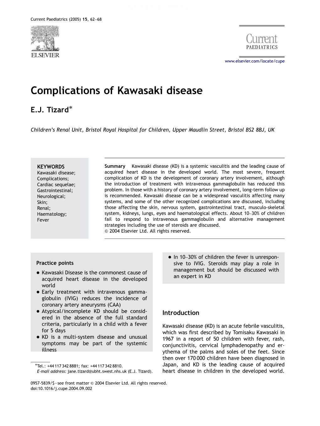 Complications of Kawasaki Disease