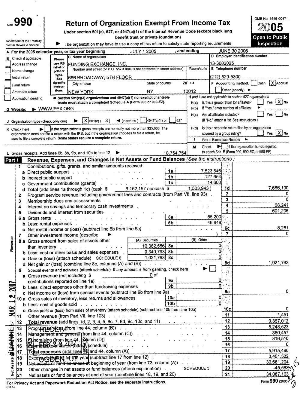 On 990 . Return of Organization Exempt from Income Tax ^^05