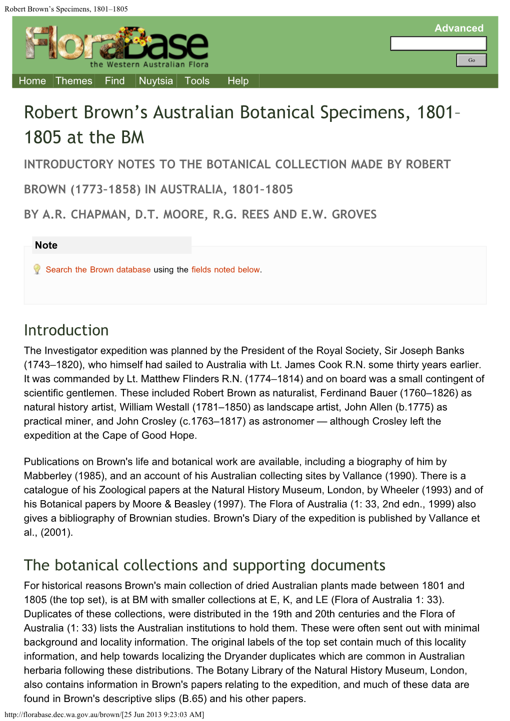 Robert Brown's Specimens, 1801–1805