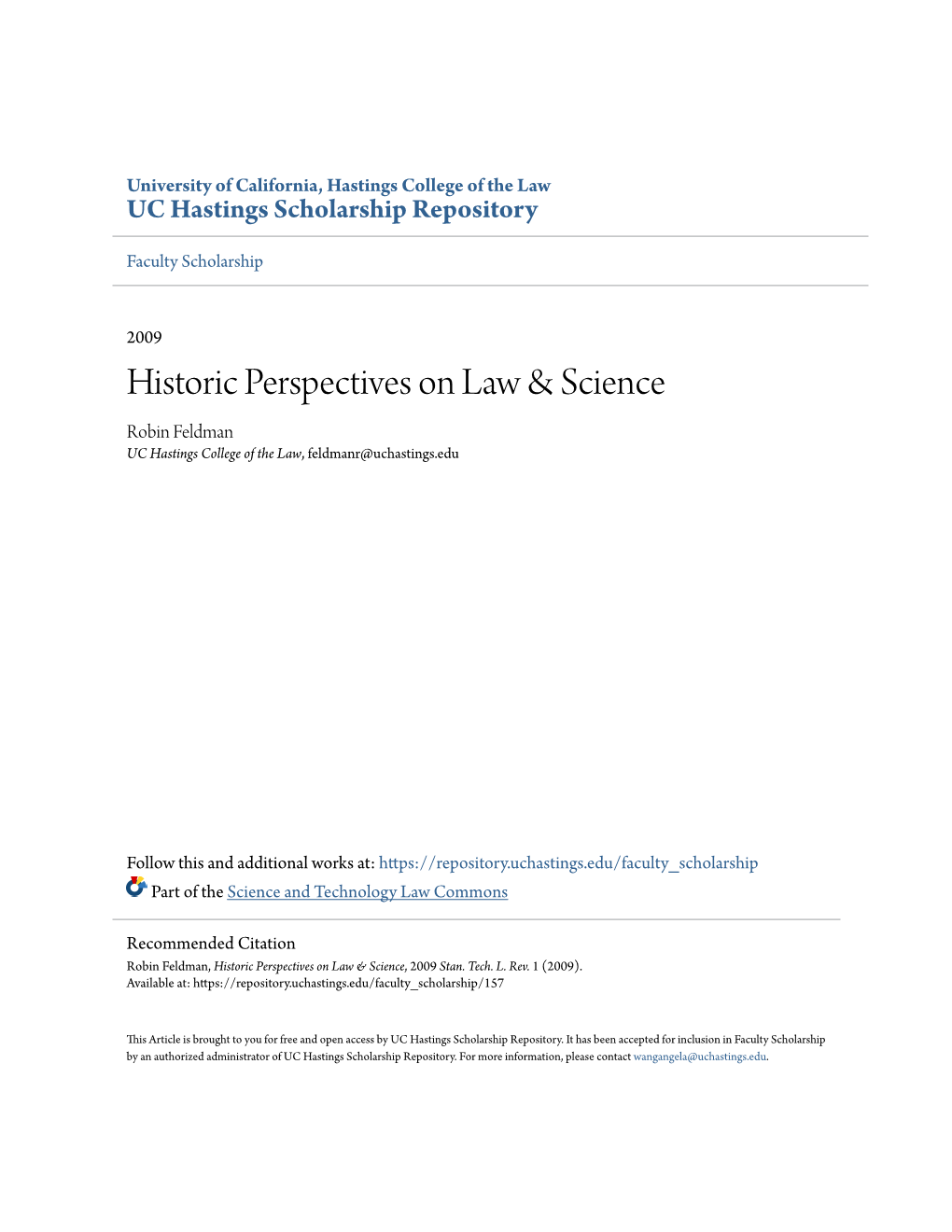Historic Perspectives on Law & Science