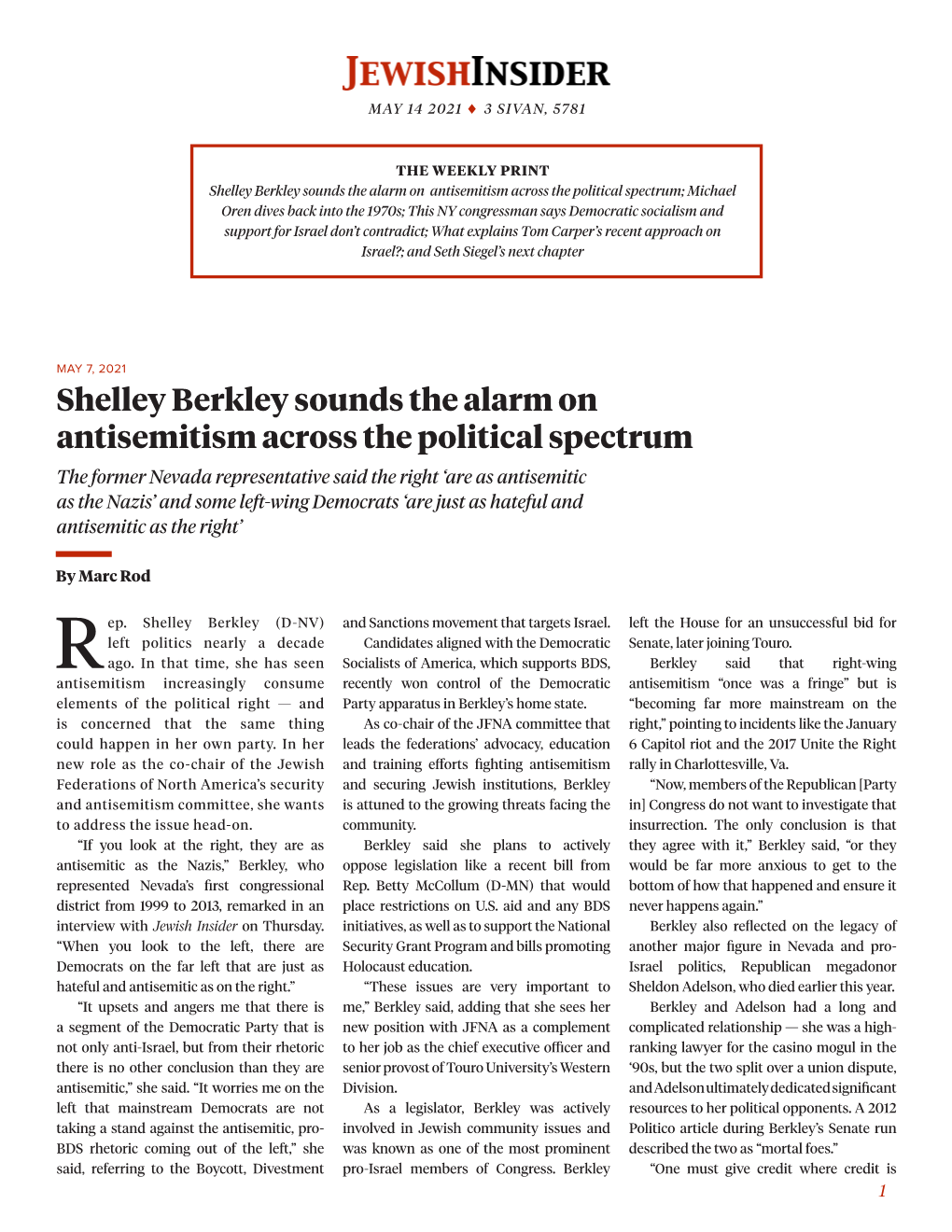 Shelley Berkley Sounds the Alarm on Antisemitism Across the Political