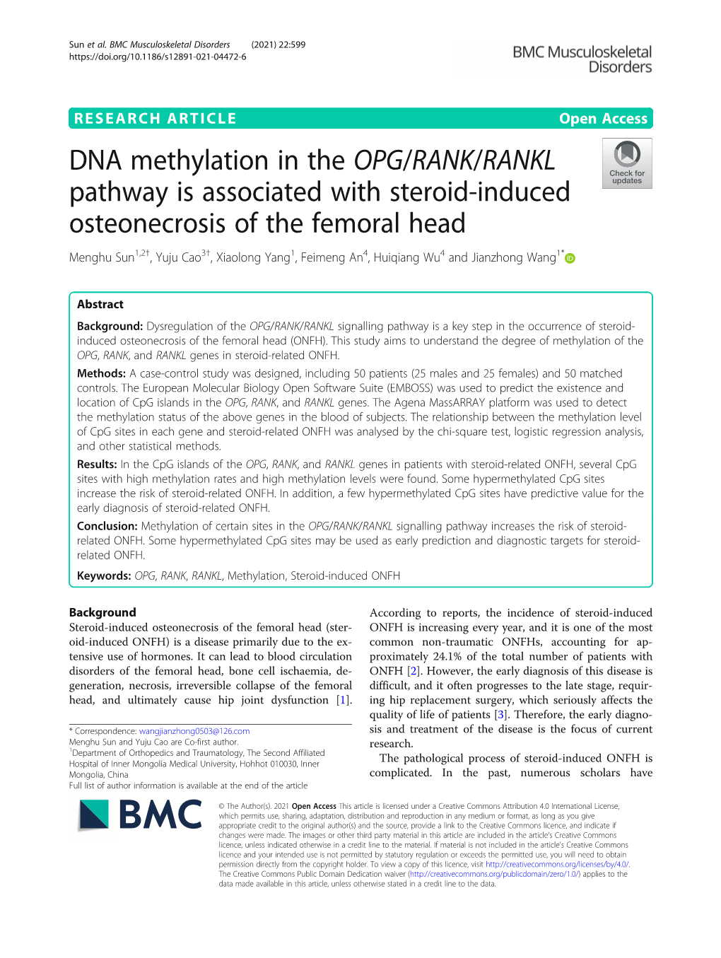 DNA Methylation in the OPG/RANK/RANKL Pathway Is