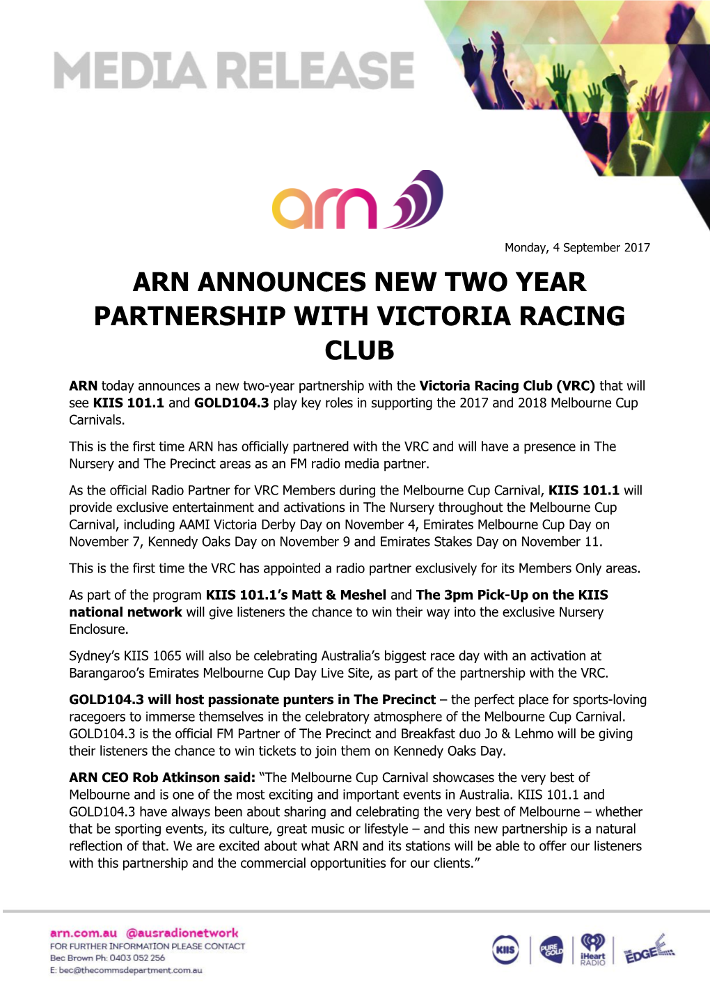 Arn Announces New Two Year Partnership with Victoria Racing Club
