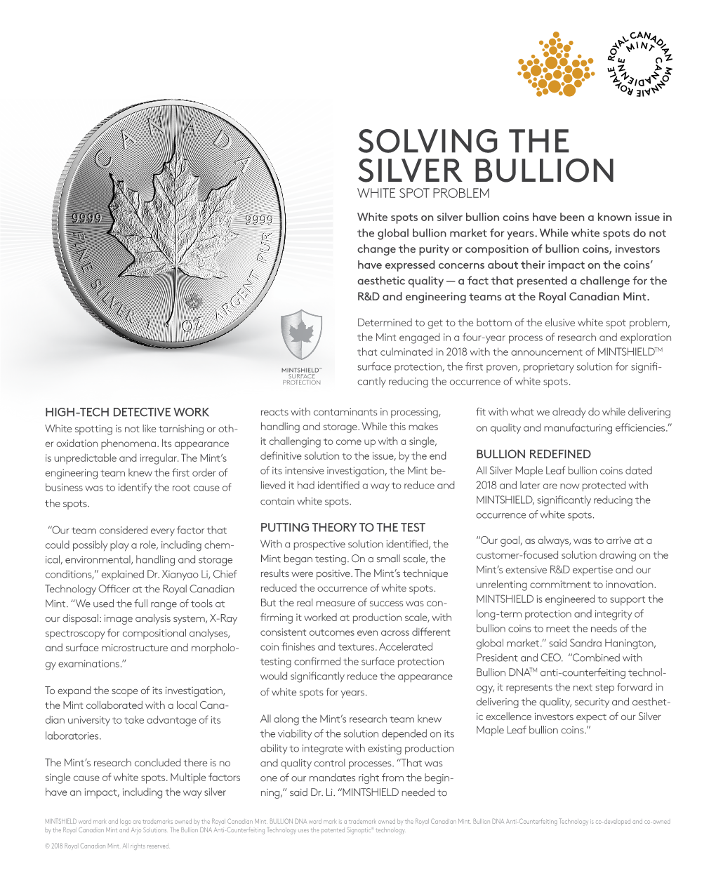 SOLVING the SILVER BULLION WHITE SPOT PROBLEM White Spots on Silver Bullion Coins Have Been a Known Issue in the Global Bullion Market for Years