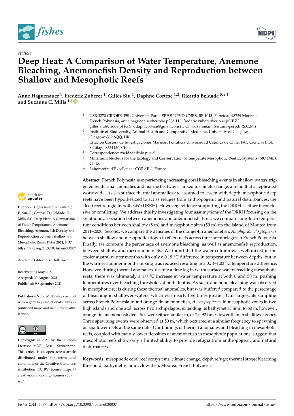 A Comparison of Water Temperature, Anemone Bleaching, Anemonefish