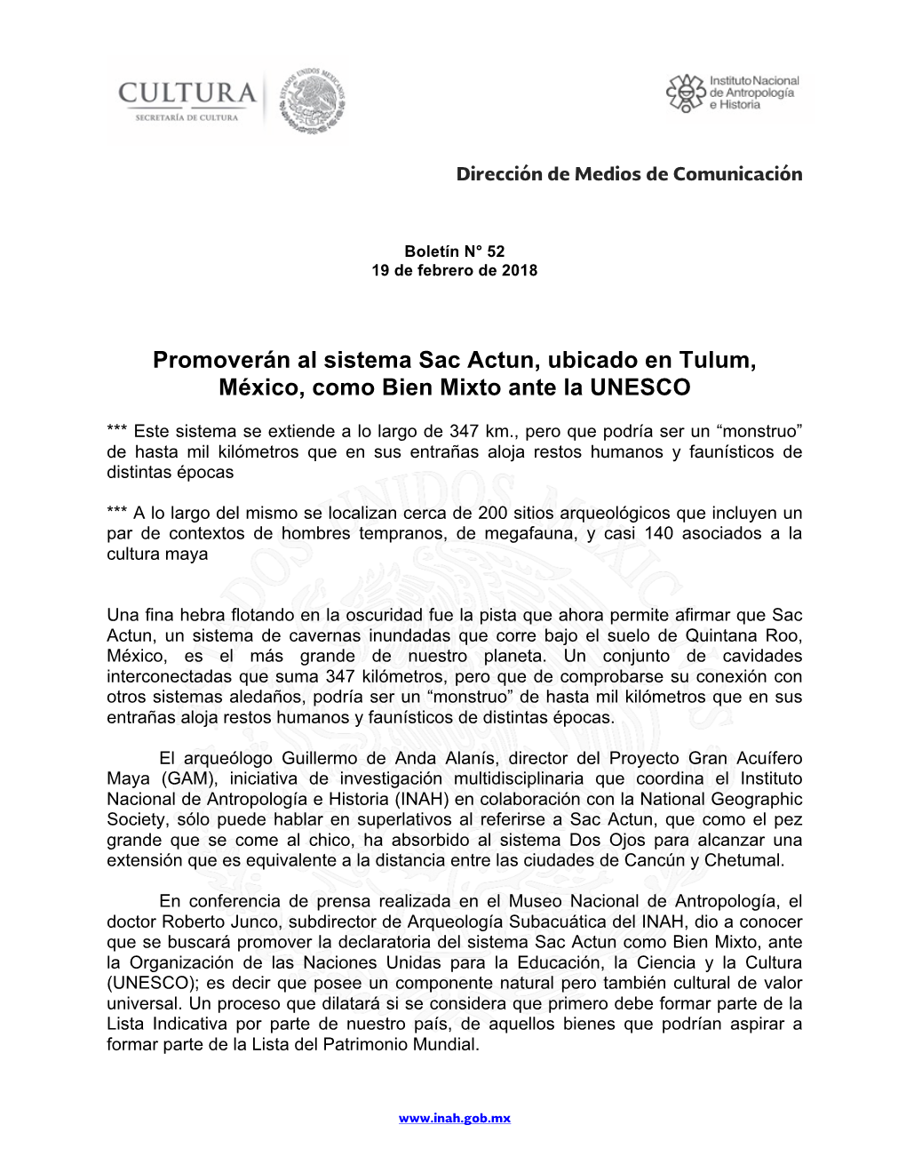 Promoverán Al Sistema Sac Actun, Ubicado En Tulum, México, Como Bien Mixto Ante La UNESCO