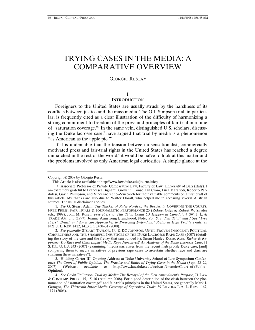 Trying Cases in the Media: a Comparative Overview