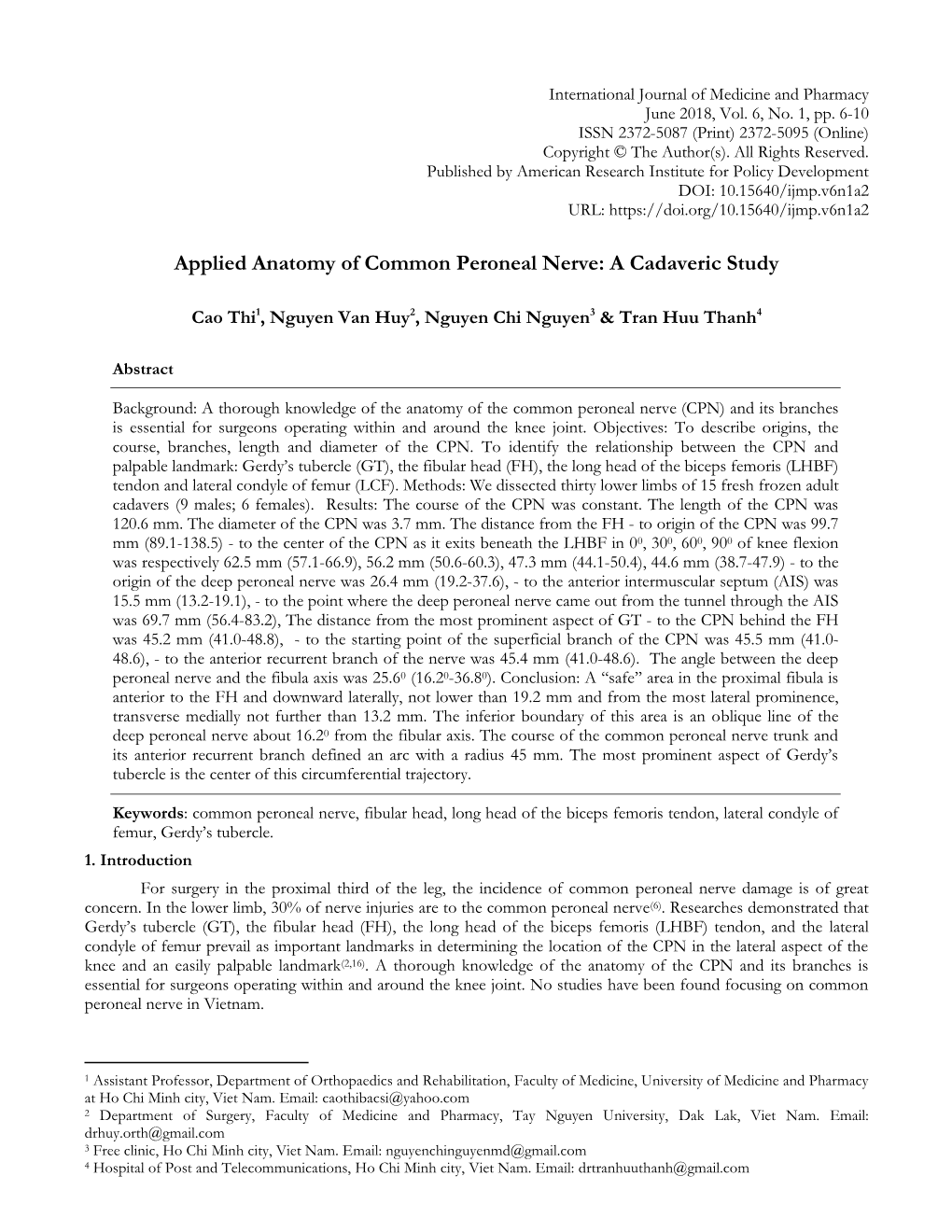 Applied Anatomy of Common Peroneal Nerve: a Cadaveric Study