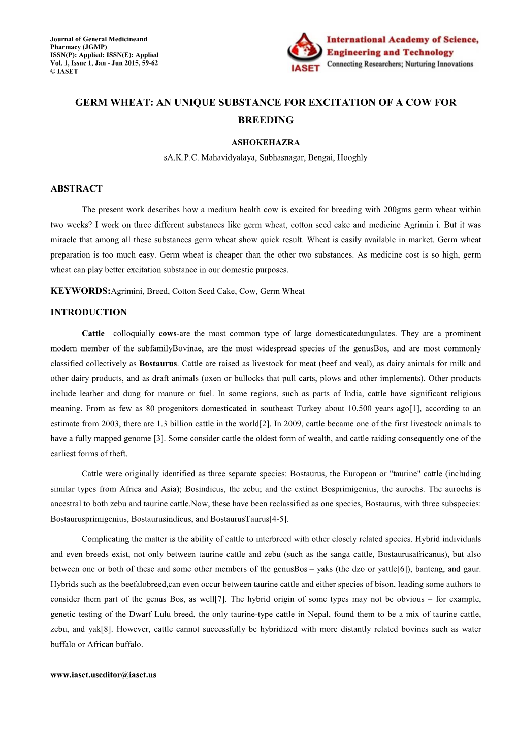 Germ Wheat: an Unique Substance for Excitation of a Cow for Breeding