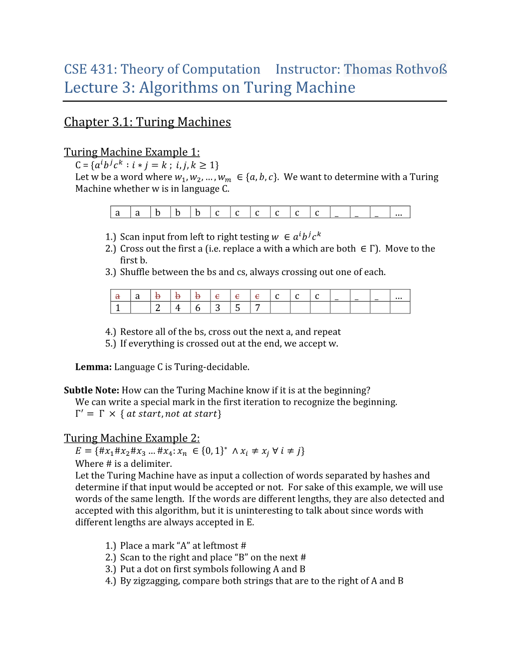 Algorithms on Turing Machine