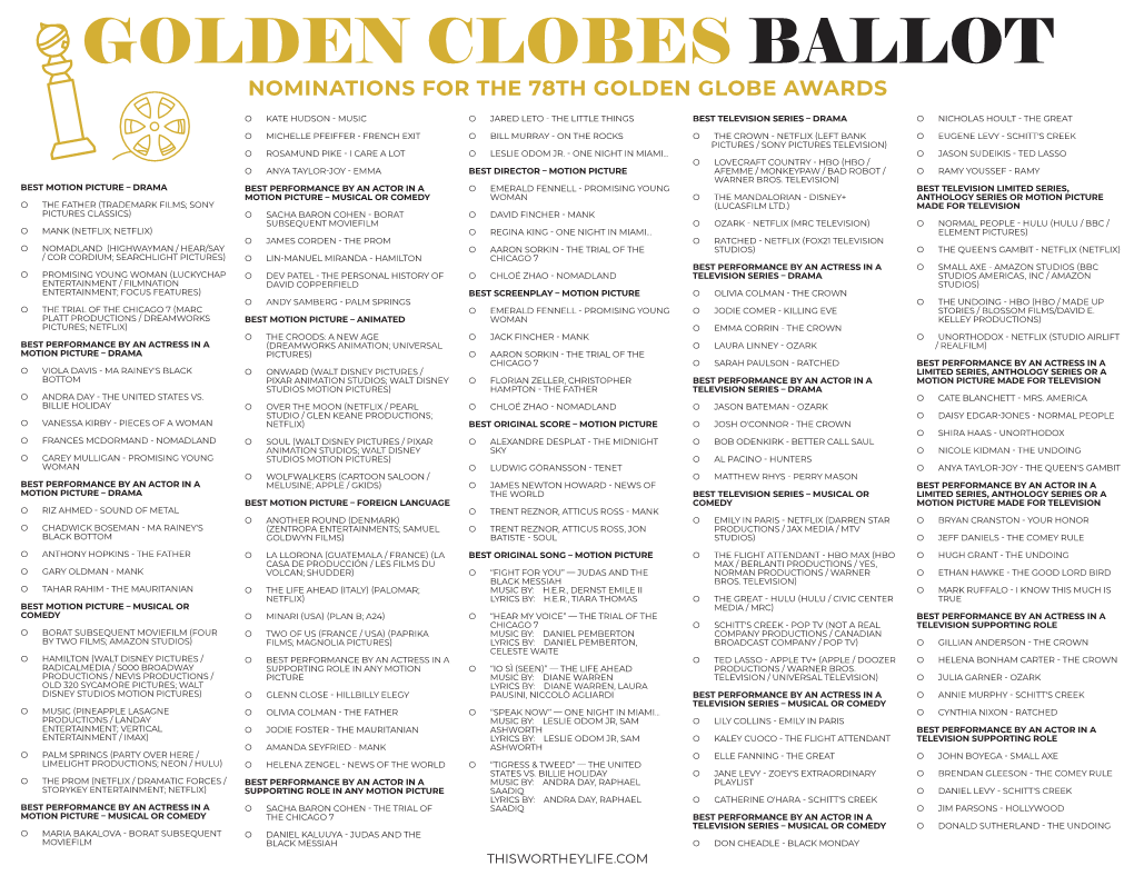 Free Golden Globes Ballot