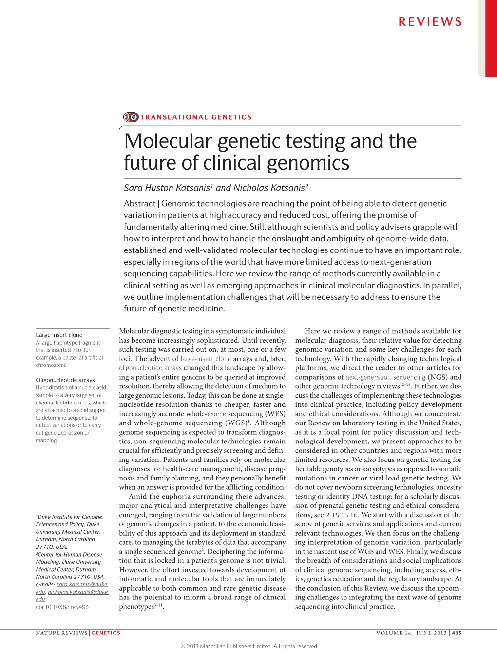 Molecular Genetic Testing and the Future of Clinical Genomics