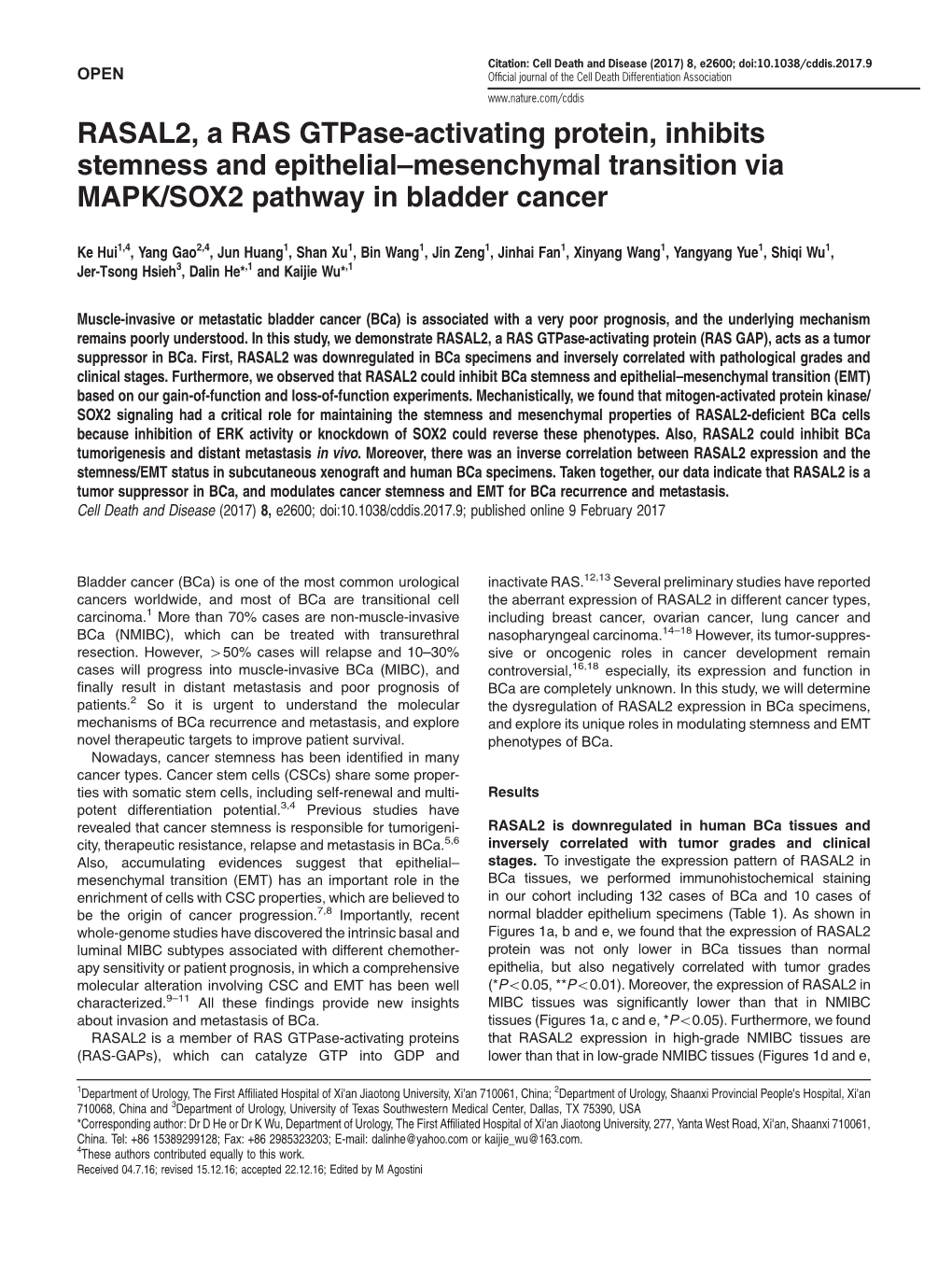 RASAL2, a RAS Gtpase-Activating Protein, Inhibits Stemness and Epithelial&Ndash;Mesenchymal Transition Via MAPK&Sol;SOX2