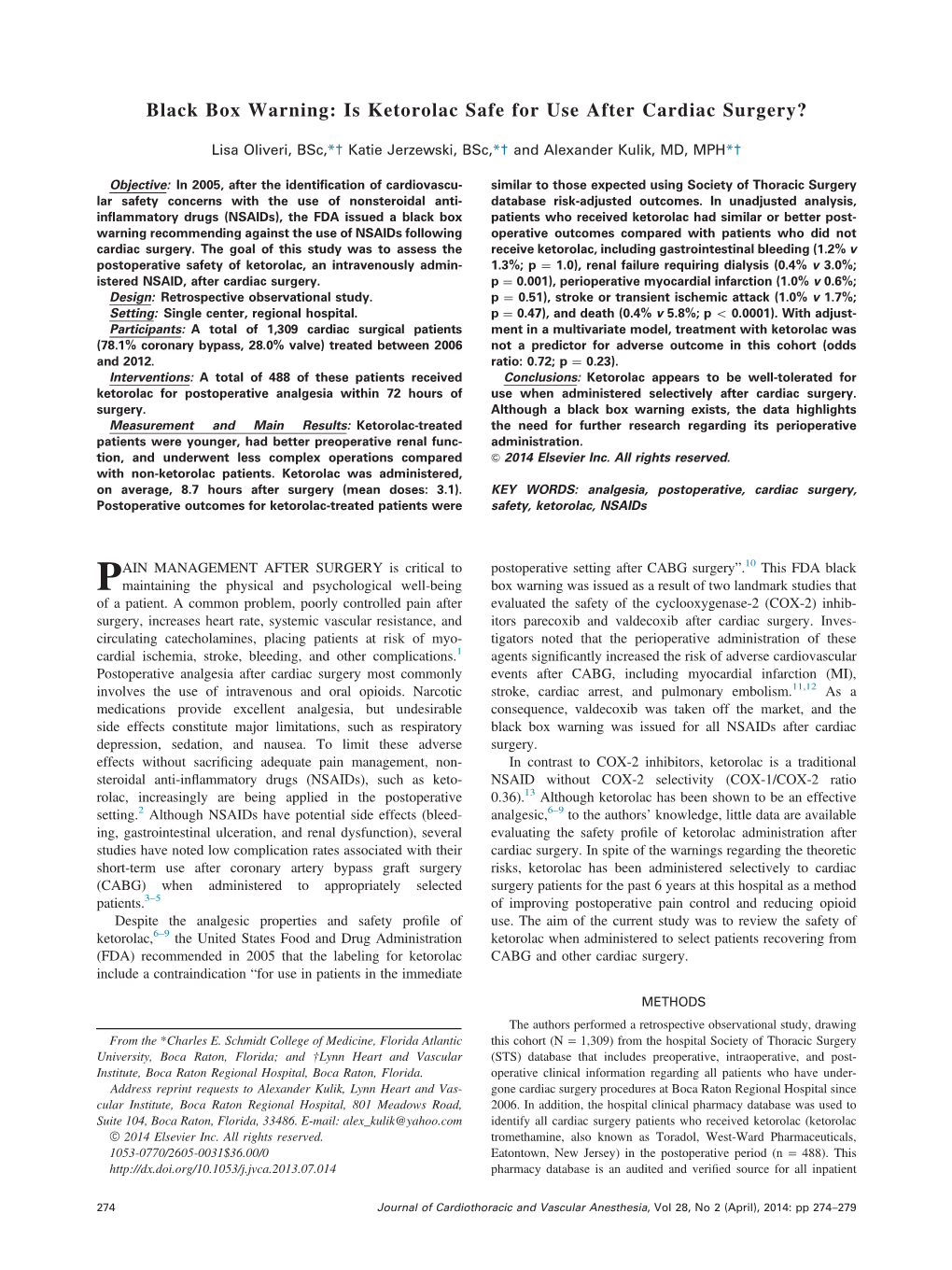 Is Ketorolac Safe for Use After Cardiac Surgery?