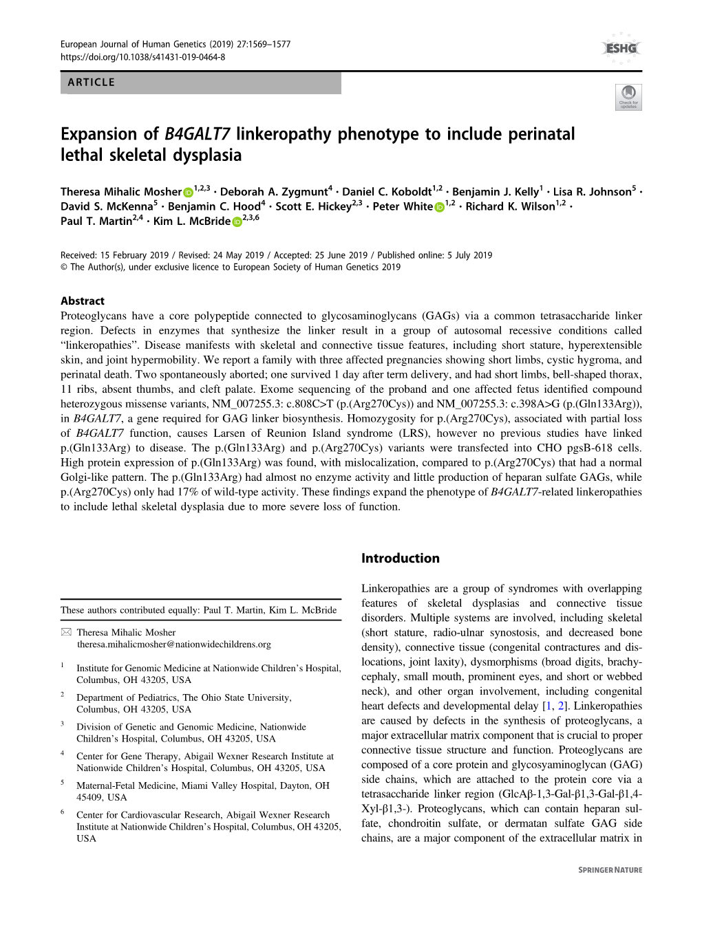 Expansion of B4GALT7 Linkeropathy Phenotype to Include Perinatal Lethal Skeletal Dysplasia