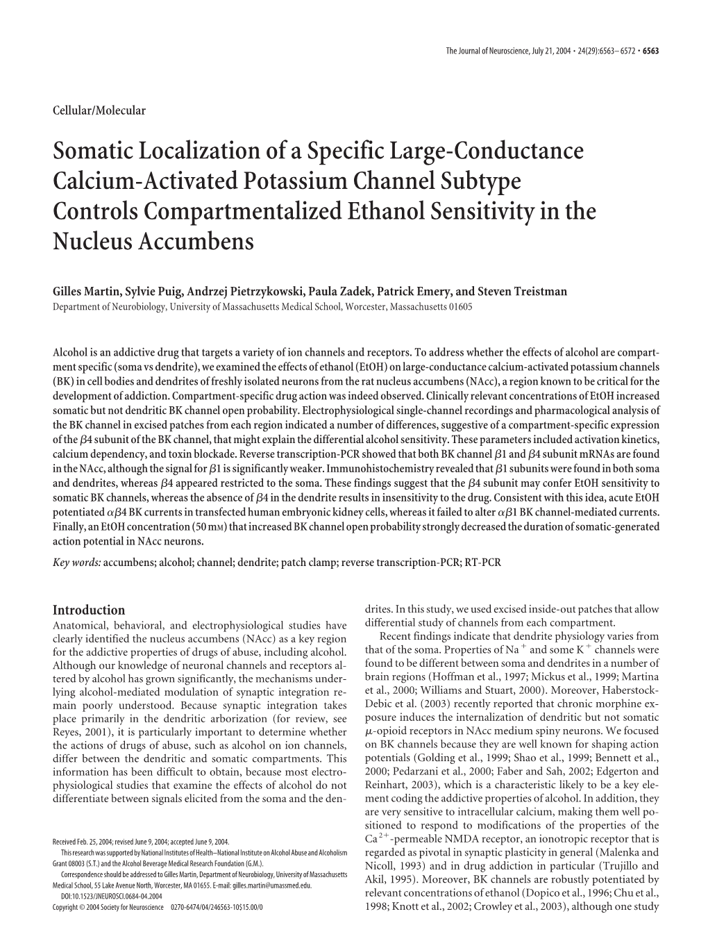 Somatic Localization of a Specific Large-Conductance Calcium-Activated Potassium Channel Subtype Controls Compartmentalized Etha