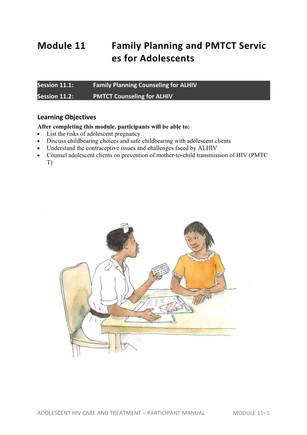 Module 11 Family Planning and PMTCT Services for Adolescents