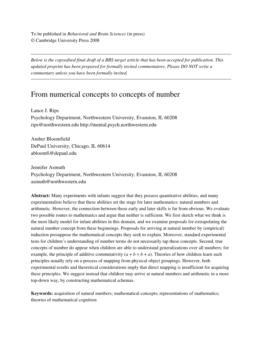 From Numerical Concepts to Concepts of Number