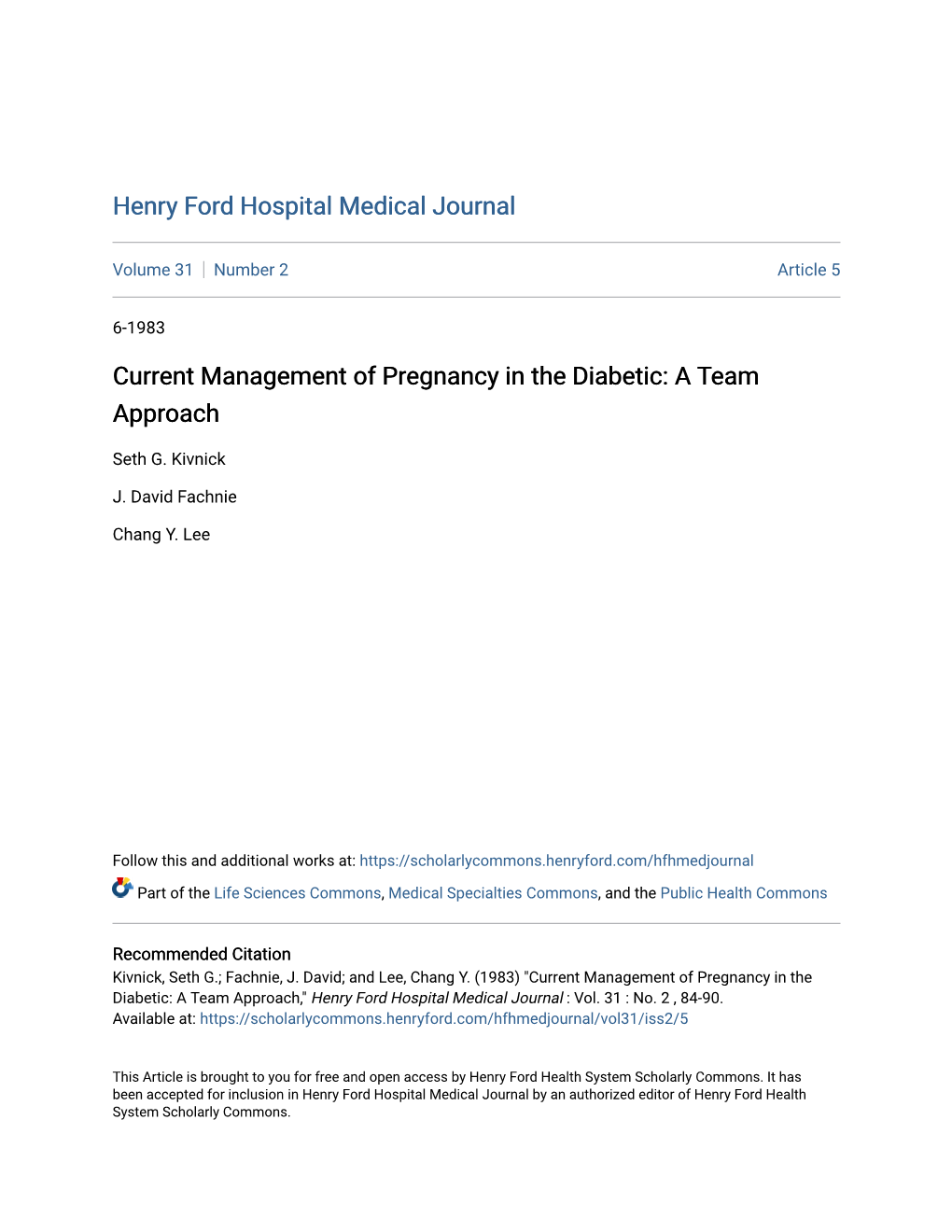Current Management of Pregnancy in the Diabetic: a Team Approach
