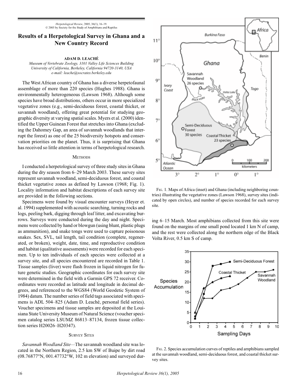 Results of a Herpetological Survey in Ghana and a New Country Record