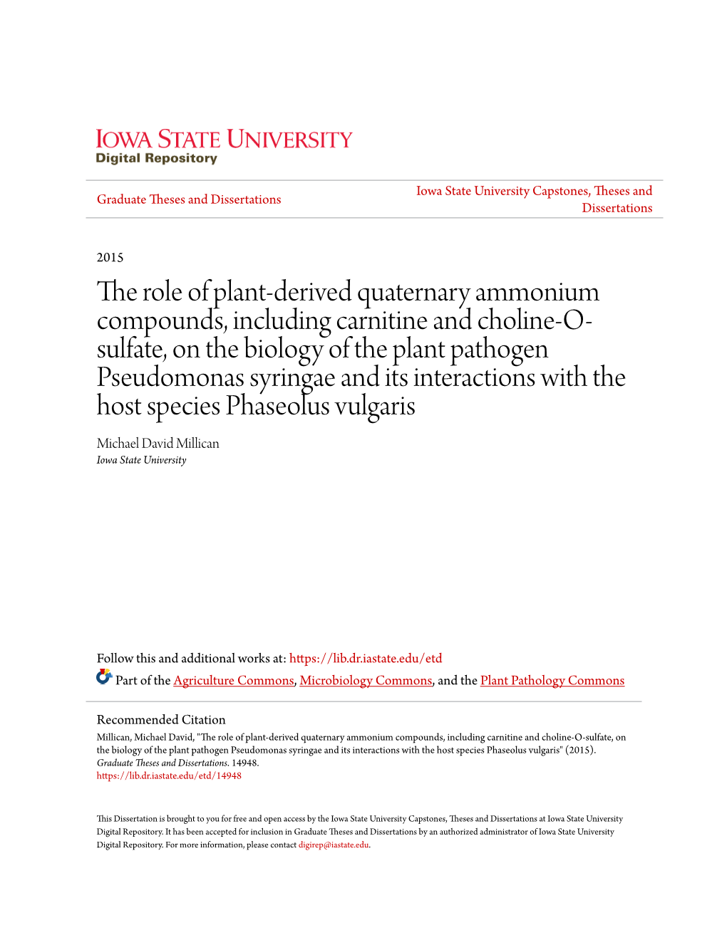 The Role of Plant-Derived Quaternary Ammonium Compounds, Including Carnitine and Choline-O-Sulfate, on the Biology of the Plant