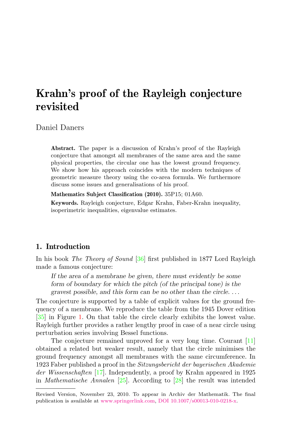 Krahn's Proof of the Rayleigh Conjecture Revisited