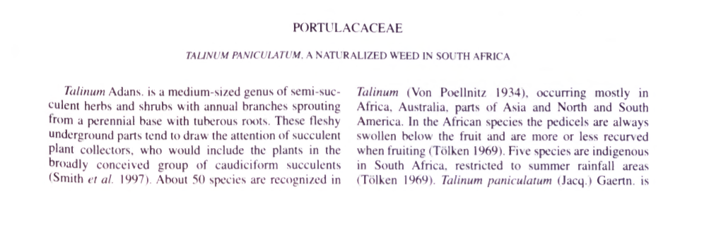 PORTULACACEAE Talinum Adans. Is a Medium-Sized Genus of Semi-Suc