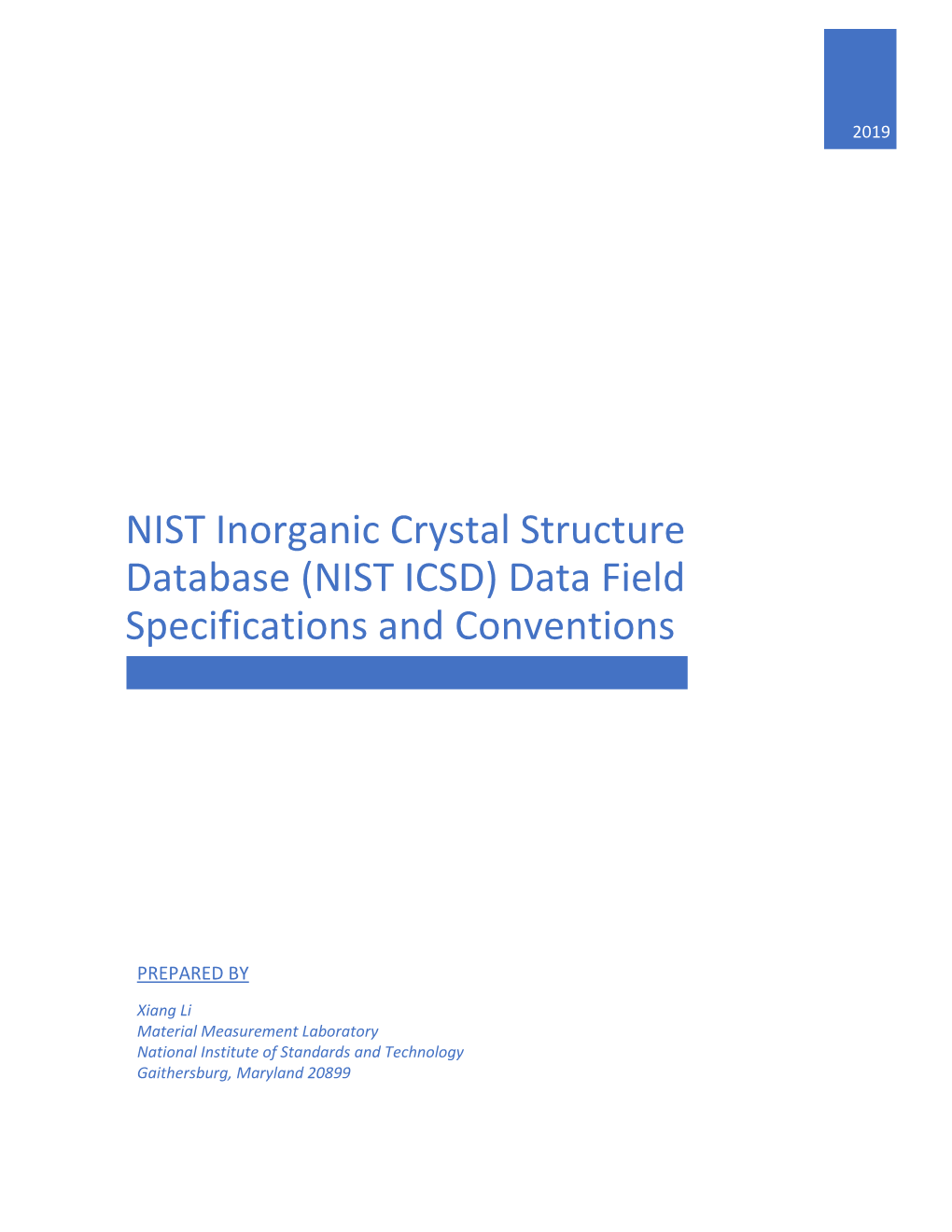 NIST Inorganic Crystal Structure Database (NIST ICSD) Data Field Specifications and Conventions