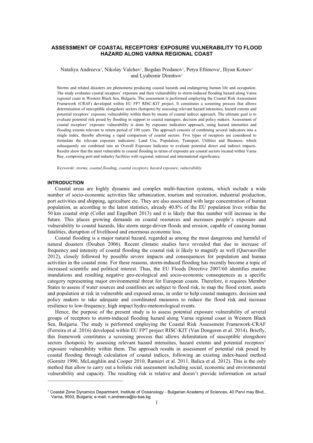 1 Assessment of Coastal Receptors' Exposure