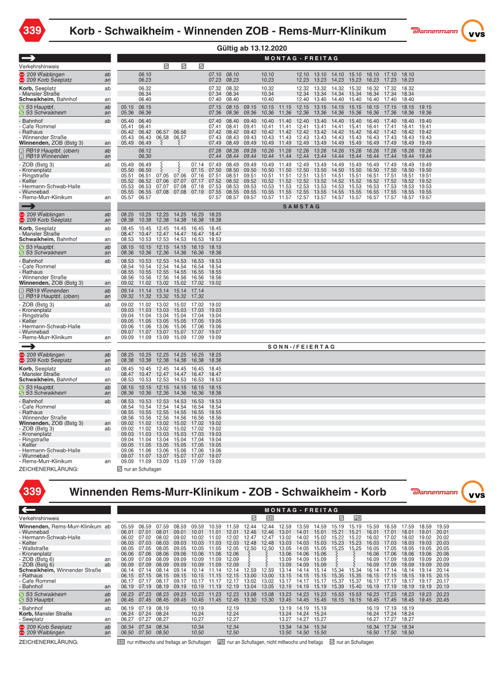 Korb - Schwaikheim - Winnenden ZOB - Rems-Murr-Klinikum